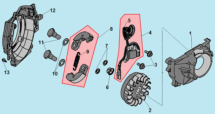 3 СЦЕПЛЕНИЕ - МАХОВИК - МАГНЕТО ТРИММЕР CHAMPION Т256-2