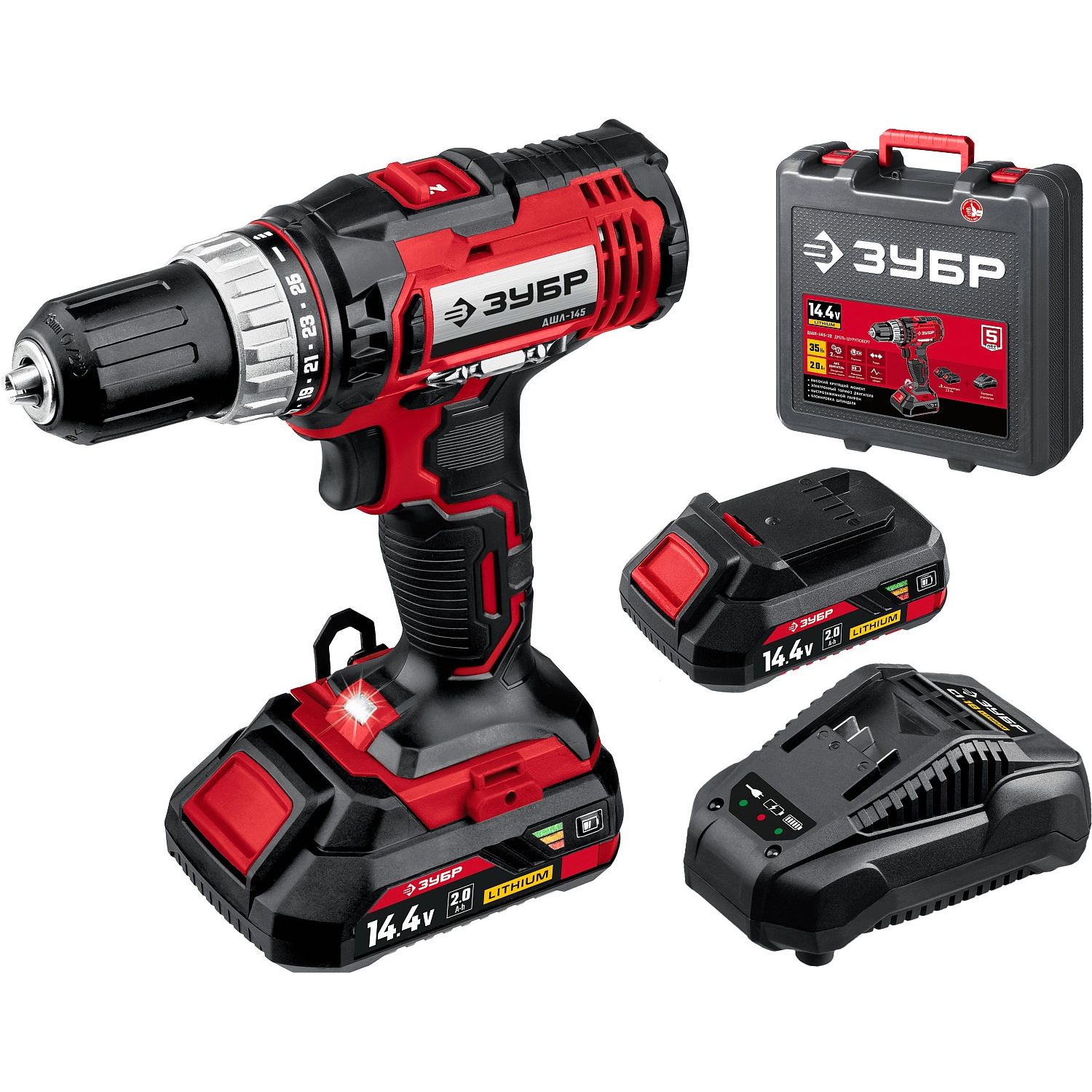 Дрель-шуруповерт, 2 АКБ (2 Ач), в кейсе ДШЛ-145-22