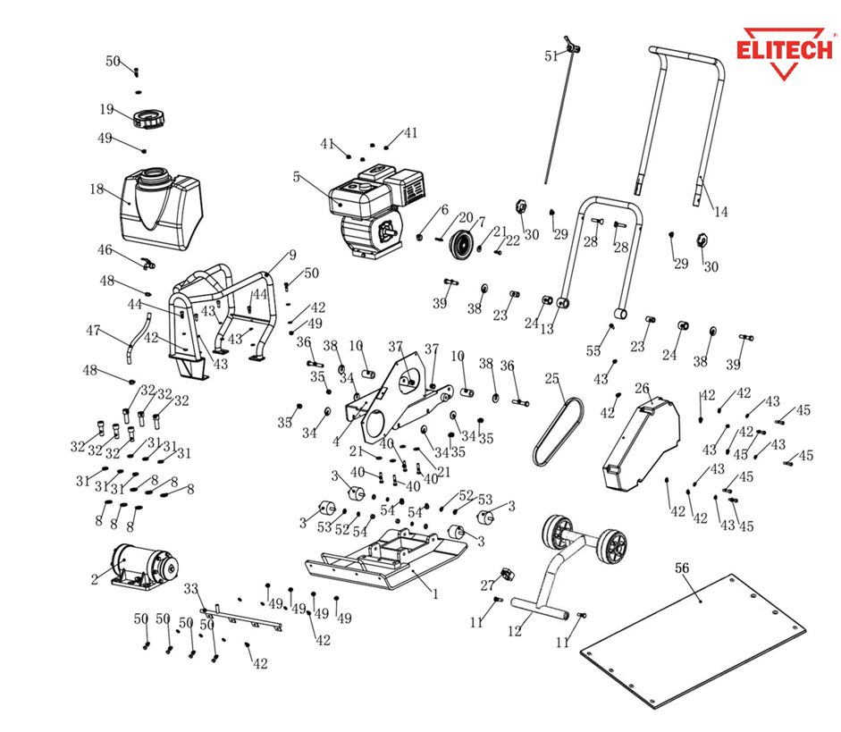 ЗАПЧАСТИ ДЛЯ ВИБРОПЛИТЫ БЕНЗИНОВОЙ ELITECH ПВТ 90БВЛ (ОБЩАЯ)